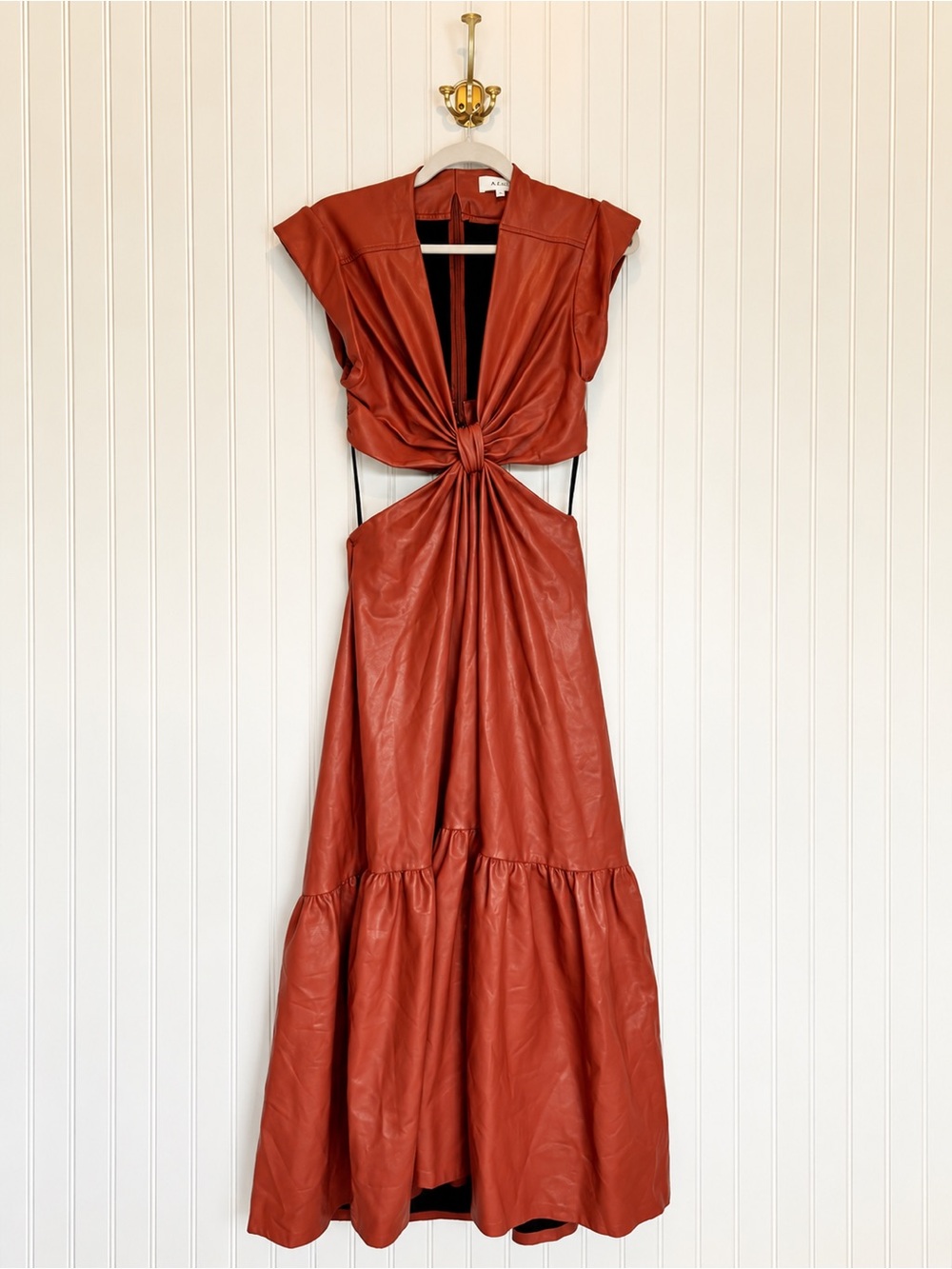 A.L.C. Alexandria Faux Leather Cutout Maxi Dress Cognac Rust Size 8